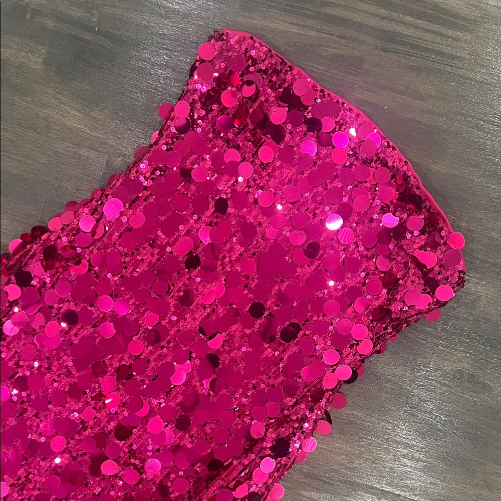 Pink Sequin Strapless Dress - Picture 2 of 5
